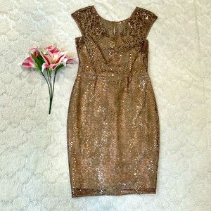 Kay Unger New York Bronze Lace & Sequin Dress